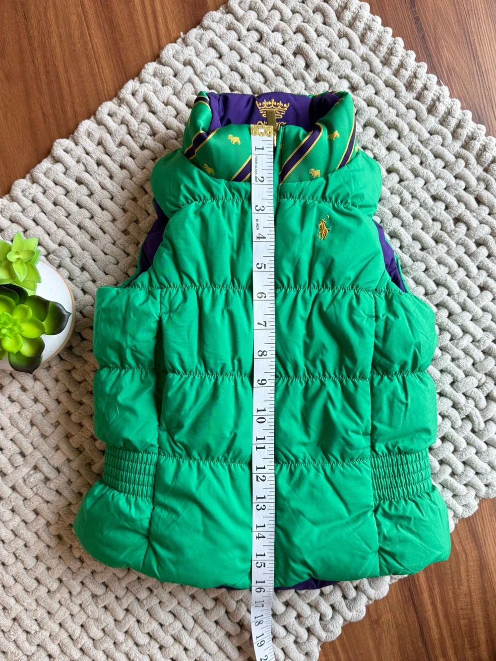 Ralph Lauren | Kids Pony Logo Down Reversible Puffer Vest Green and Purple | 4T